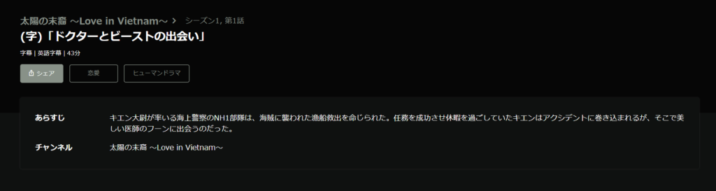 huluで太陽の末裔のベトナム版が見放題配信されていることを表す画像
