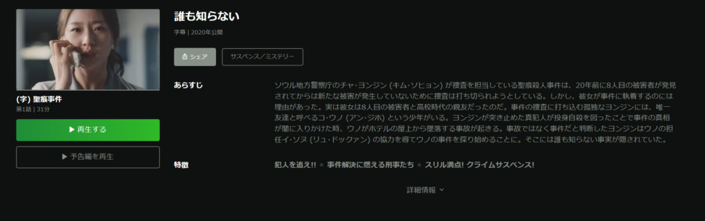 huluで韓国ドラマ「誰も知らない」が見放題配信されていることを表す画像